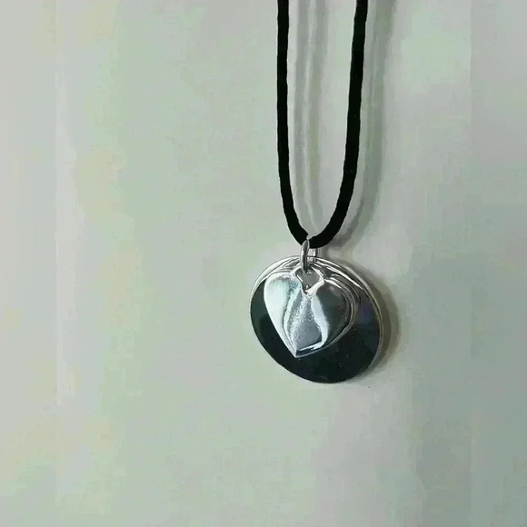 Sweetheart Layered  Silver Heart Circle Valentines Day Medallion Necklace - Picture 3 of 10